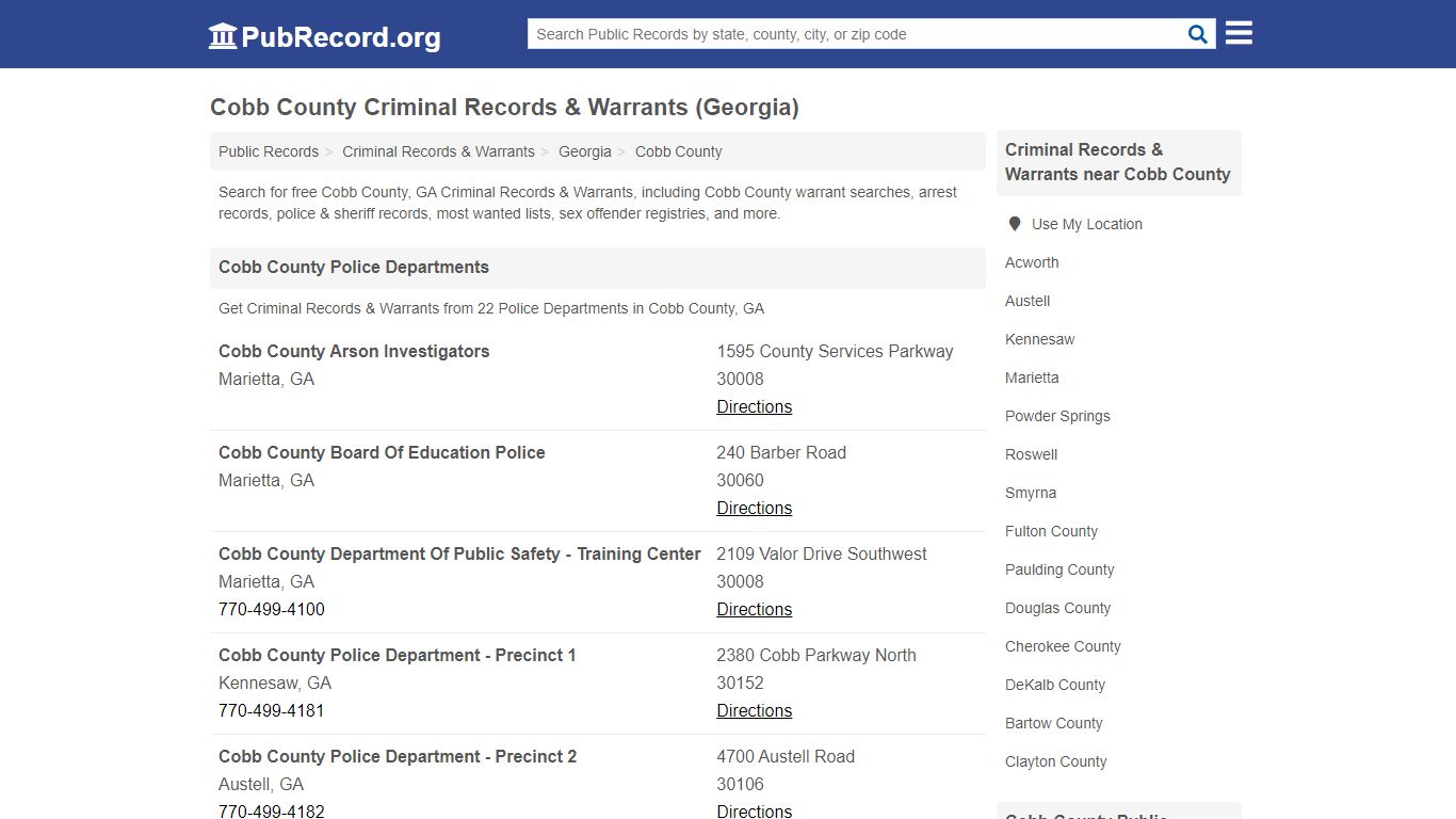 Cobb County Criminal Records & Warrants (Georgia)